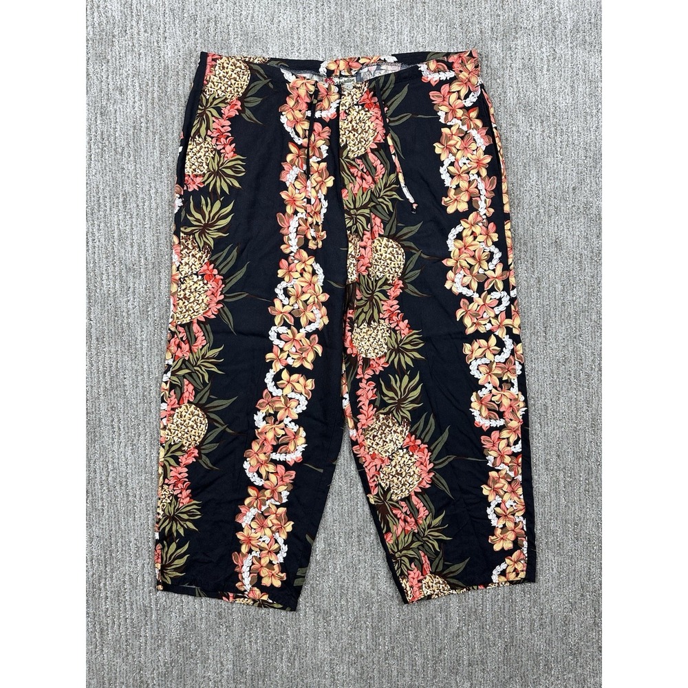 Vintage Hilo Hattie Hawaiian Crop Pants Womens Large Drawstring Relaxed